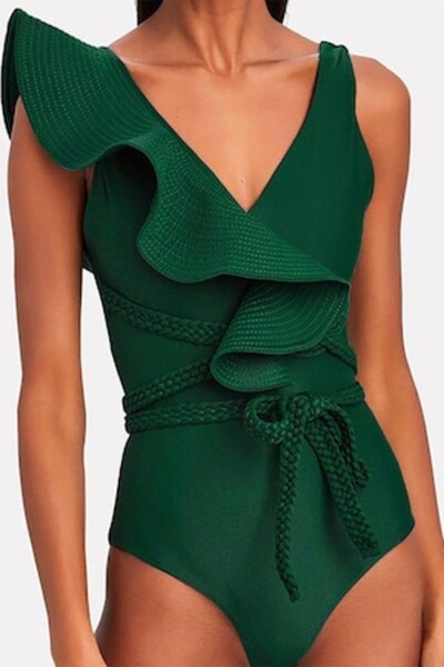 Mixbo Costum de Baie, Intreg, cu Snur si Volan, Elegant Green