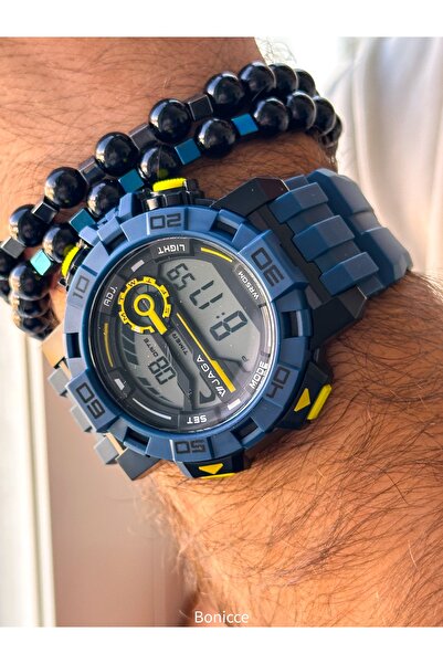 Jaga Digital Sports Men's Wristwatch, Navy Blue Silikon Cord Suitable for Pool and Sea Use, with Stopwatch