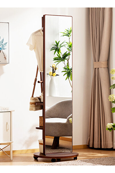 sharpdo Rotating Full-Length Mirror with Clothes Hanger & Storage, Movable Floor-Standing Design