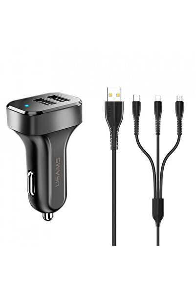 Yesido 3in1 Car Charger Including Cable USB to Type-C, Micro USB and Lightnin...