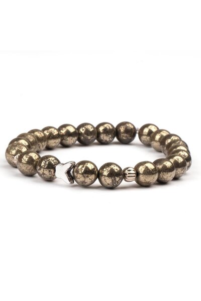 Mitr سوار من حجر البيريت الطبيعي (8 مم) - درع ذهبي