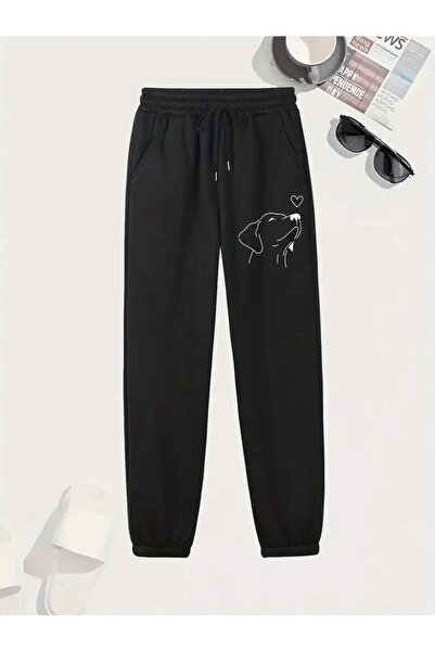 WOODROFFE Unisex Profile Dog Printed Red Gray Black Sweatpants Jogger