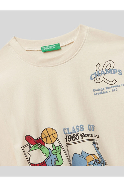 Benetton Boy's Printed Sweatshirt 1-6 Years Old Ecru