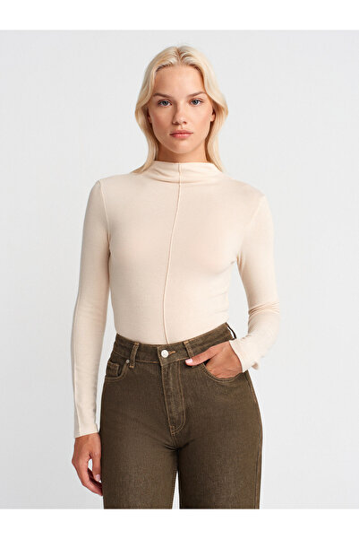 Dilvin 31391 Ψηλός γιακάς με μακρύ μανίκι-πέτρα