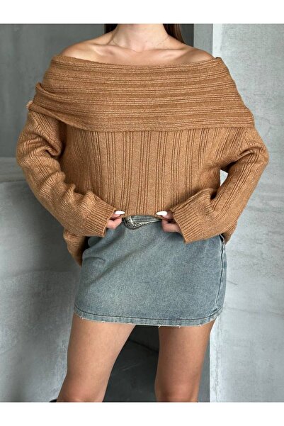 ZF BUTİK Omzu Open-Front Folded Sweater