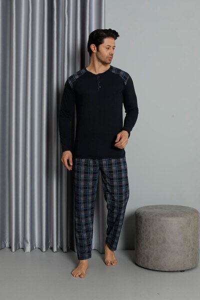 Mutlu City Ανδρικό σετ πιτζάμες από βαμβακερό λουράκι με λαιμόκοψη 6774