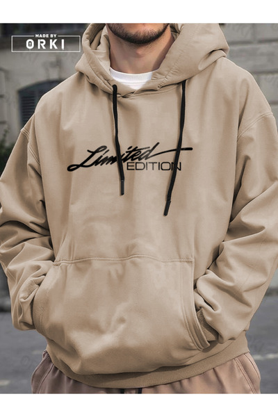 EFFRENATU Limited Edition Printed Beige Oversize Hooded Sweatshirt Hoodie
