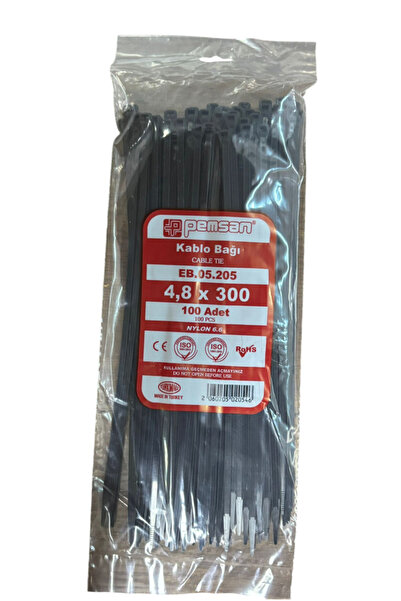 Pemsan Kablo Bağı Cırt Kelepçe 4.8x300 mm Siyah 100 Adet Fiyatıdır