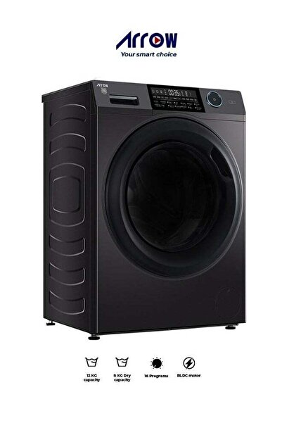 ARROW Automatic Front-Load Washer, 12kg Washing and 8kg Drying Capacity, 15 Programs, Silver Color