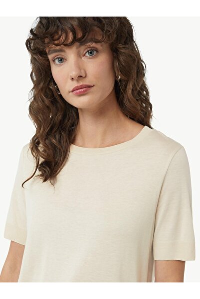 comma Women's T-shirt, knitted with cotton jersey, Cream