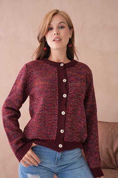 DONNA LISSA Crew Neck Buttoned Comfortable Oversized Colorful Knitwear Cardigan