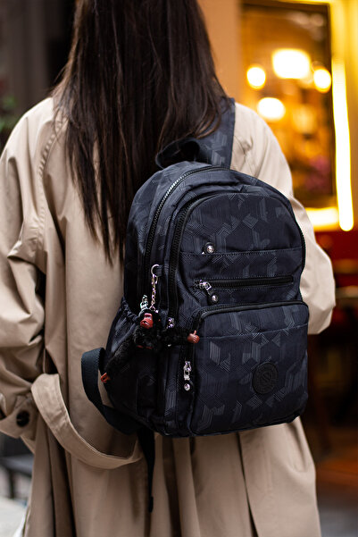 Sanmorris Multi-Pocket Women's Backpack Medium Size Daily Hv3001 Black Patterned