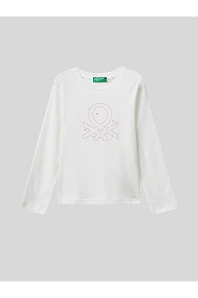 Benetton Дівчача футболка з принтом 1-6 років Біла