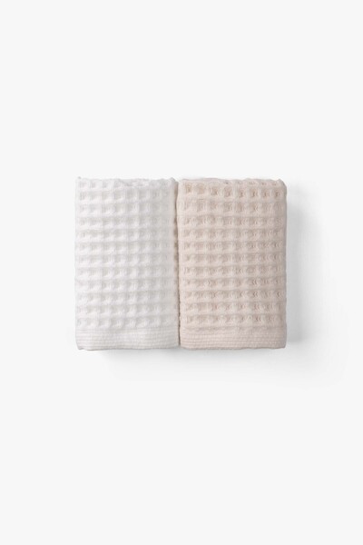 Goldstar Home Aqua Line Waffle Hand Towel Set Cream-White 30X50
