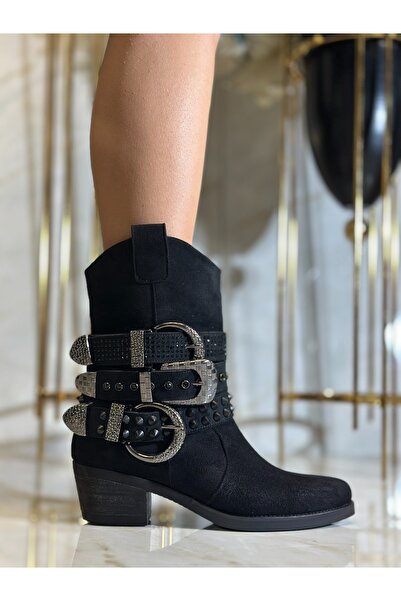 Giydim Gidiyor Huma Hakiki Süet Deri Bot Siyah