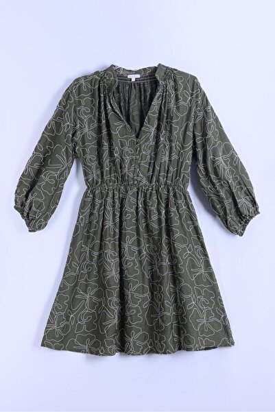 By Mare Style Camile Embroidered Floral Patterned Green Viscose Brode Dress