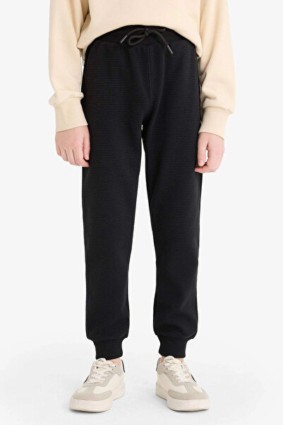 DeFacto R5970 Black Boys' School Jogger Sweatpants with Elastic Waist