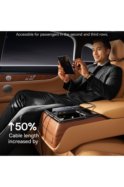 Baseus Încărcător auto 105W, 3x USB-A, 3x Tip-C, cablu retractabil 60W, încărcare rapidă, negru