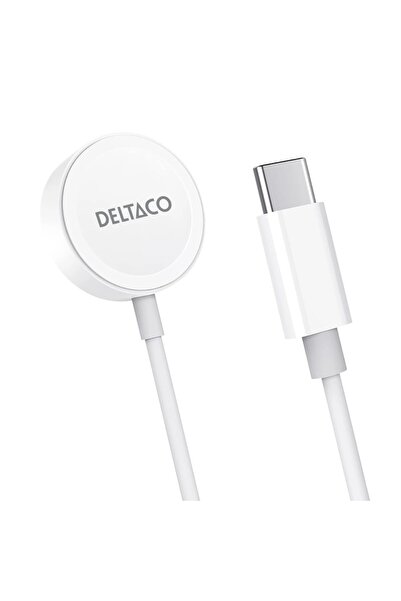 DELTACO Cablu de încărcare wireless magnetic compatibil cu Apple Watch, 1 m, conector USB-C, alb
