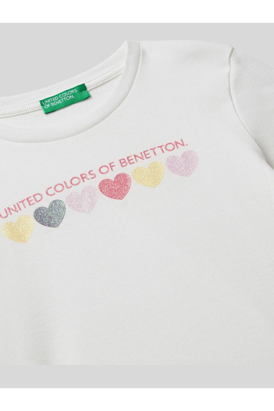 Benetton Girl's Printed Sweatshirt 1-6 Years Old Ecru