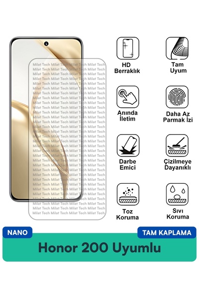 Milat Tech Honor 200 Nano Ekran Koruma Filmi Çizilmelere ve Darbelere Dayanıklı