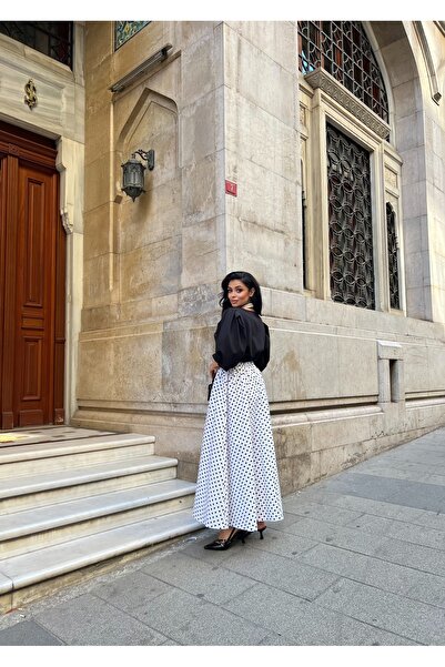 KÜÇÜĞÜM BUTİK Black and White Polka Dot Gabardine Skirt