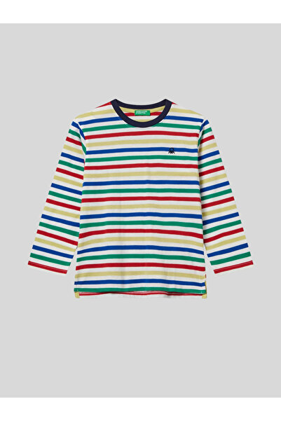 Benetton Erkek Çocuk Cizgili Sweatshirt 1-6 Yaş Beyaz