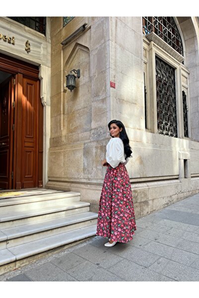 KÜÇÜĞÜM BUTİK Dark Cherry Patterned Flared Balloon Skirt