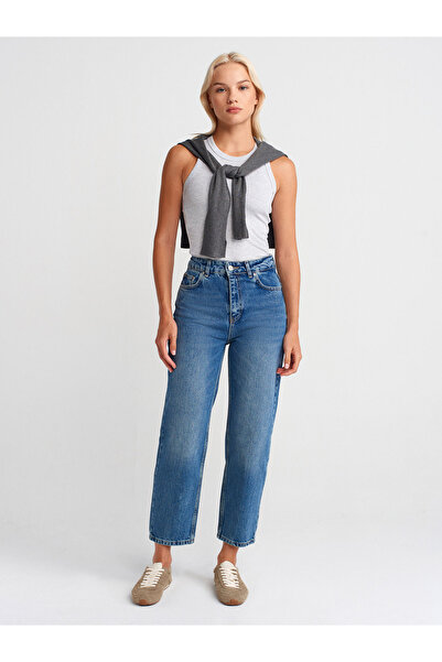 Dilvin 72043 Thick Fabric Relax Fit Denim Trousers-Blue