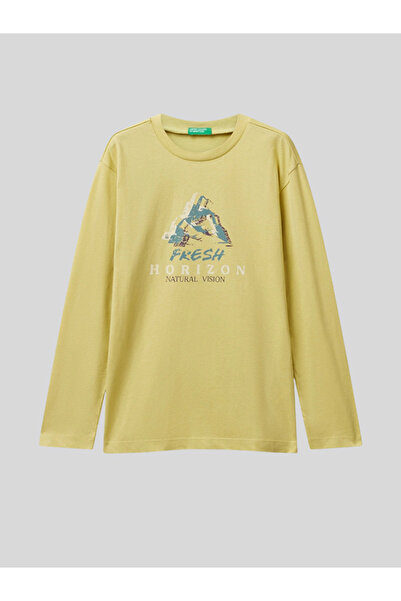 Benetton Erkek Çocuk Baskılı Sweatshirt 6-14 Yaş HARDAL