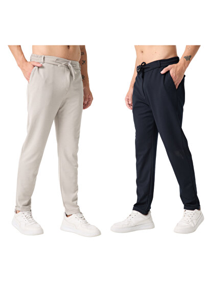 KAPHONE Men's Trousers Elastic Waist Lycra Folded Leg Jogger Style