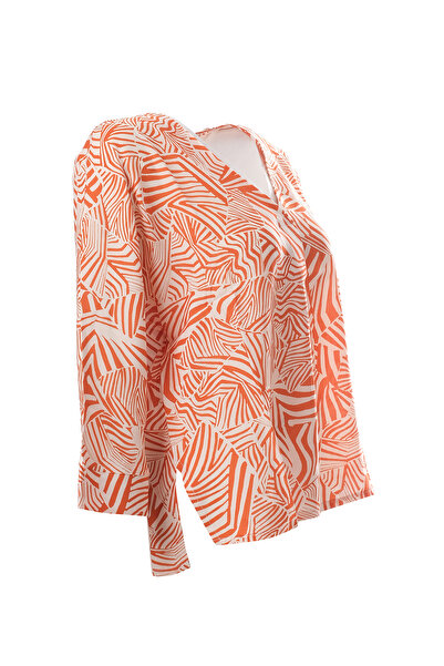 CNL Collection Γυναικεία μπλούζα Canel Oversize με λαιμόκοψη σε σχήμα V με μανίκια 3/4 - Γεωμετρικό σχέδιο