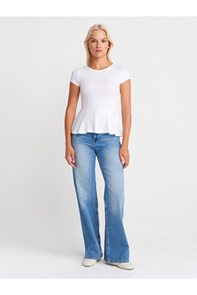 Dilvin 31992 Peplum T-Shirt-White