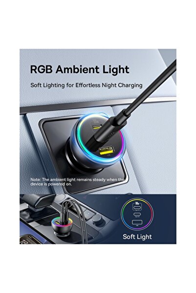 Baseus Φορτιστής αυτοκινήτου 152,5W, 2x Type-C, 1x USB-A, περιλαμβάνεται καλώδιο USB-C, φωτισμός RGB, μαύρο σύμπλεγμα