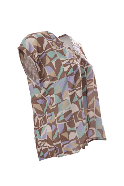 CNL Collection Γυναικεία μπλούζα με κοντό μανίκι με λαιμόκοψη σε σχήμα V - Γεωμετρικό σχέδιο