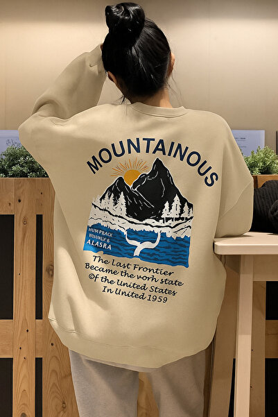 DM DOLCE MORE سترة رياضية مطبوعة بنقش جبلي من القطن الممشط بثلاثة خيوط