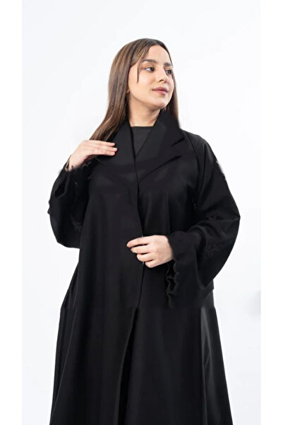 outline Black formal abaya with floral embroidery