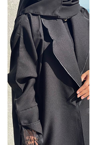 outline Black abaya with tulle inner sleeves