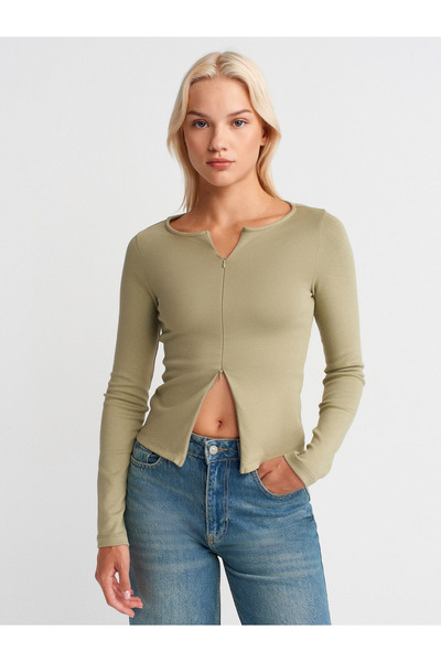 Dilvin 31993 Double Zipper Top-Çağla (Likely a Brand Name)