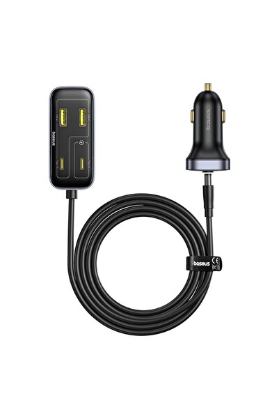 Baseus Încărcător auto 110W, 3x USB-A, 3x Tip-C, încărcare rapidă PD3.0, cablu prelungitor 1.5m, negru