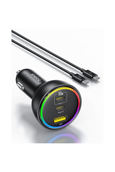 Baseus Φορτιστής αυτοκινήτου 152,5W, 2x Type-C, 1x USB-A, περιλαμβάνεται καλώδιο USB-C, φωτισμός RGB, μαύρο σύμπλεγμα