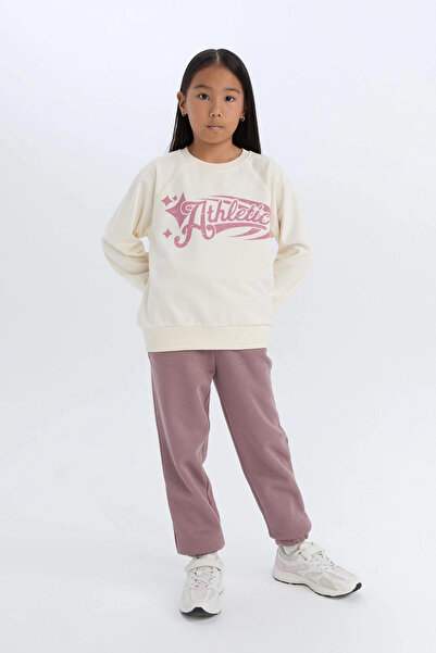 DeFacto D3845 Burgundy Girls' Standard Fit Jogger Sweatpants with Elastic Waist and Pockets