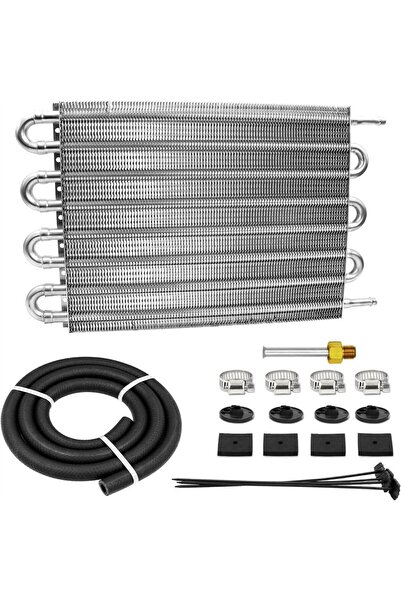 HYDER Transmission oil cooler, 8 rows, aluminum, universal, 305x254mm, mounting kit, hose