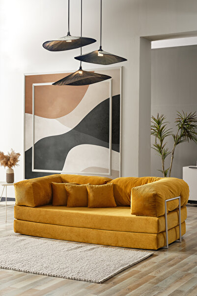 Evdemo Legom Stil Aktivite Koltuğu Yatak Olabilen Çok Amaçlı Kanepe Hardal