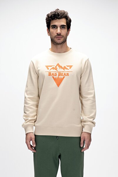 Bad Bear Erkek Baskılı Sweatshirt Mountain Crewneck Bej