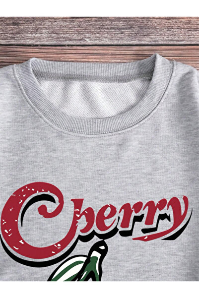 Revasser Unisex Kadın/Erkek Detaylı CHERRY GİRL Özel Baskılı Renkli Oversize Bisiklet Yaka Pamuklu Sweatshirt