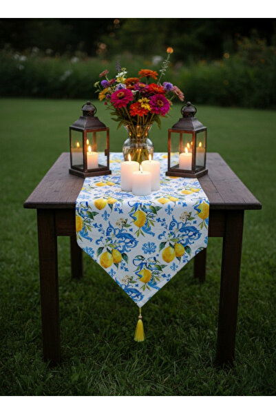 shopshop Capcanlı Colors Stain Resistant Fabric Tasseled Runner Tablecloth