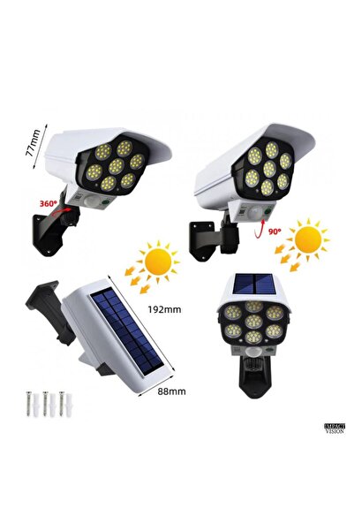 Impact Vision Lampa solara tip camera falsa cu panou solar, 77 LED-uri, Telecomanda, Alb, Impact Vision®