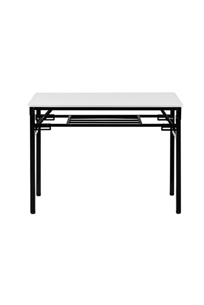 Lawazim Folding Table Double Layer 100x50cm - Desk with Shelf Wooden Top and Iron Frame