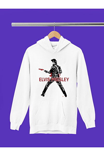 MAGORS سترة روك قطنية مطبوعة بأكمام طويلة وقلنسوة من إلفيس بريسلي بثلاث خيوط